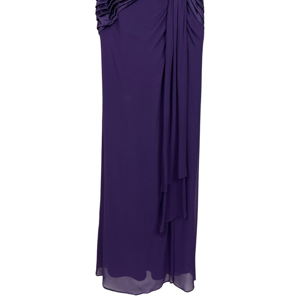 TADASHI COLLECTION PURPLE SILK CHIFFON V-NECK PLEATED GOWN - Picture 5 of 10